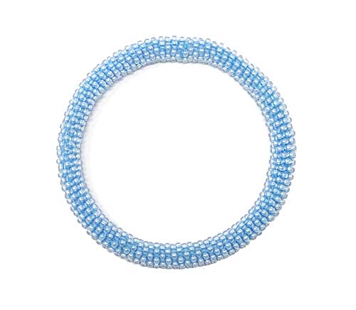 Wigspedia Crochet Glass Seed Bead Nepal Boho Bracelet - Single Piece Solid - color: Light Blue
