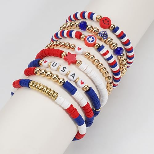 Twinfree Bohemia Beaded Bracelet for Women, Polymer Clay Stretch Bracelets - color: color 45