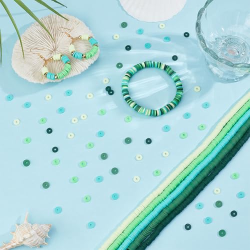 SUNNYCLUE 1 Box 3000pcs 6mm St. Patrick's Day Green Clay Beads Clay Spacer Beads Multicolor Polymer Slice Disc Flat Round Heishi Loose Spacer for Jewelry Making Supplies Women Adults Bracelet Earrings - style: Style 4