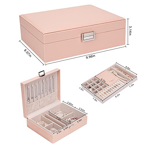 Jewelry Organizer Box Travel Jewelry Box Storage Organizer Case Earring Ring Necklace Box Large Travel Jewelry Case/PINK - color: Pink
