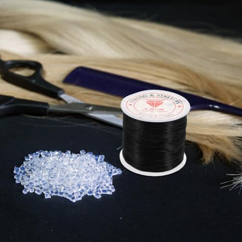Ipetboom Elastic Thread for Hair Extensions - Silicone Stretch Cord Bracelet Rope for Hairstyling Braiding and Jewelry Making Wire Invisible for Hair Bundles and Wigs