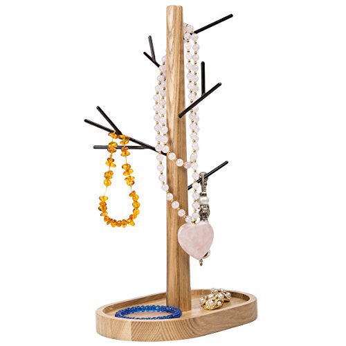 Creative Home Acacia Wood, Metal Tree Holder Stand│ Natural Wood & Black Branch Holder for Mugs, Jewelry & Accessories │ Stylish Kitchen or Vanity Organizer Gift