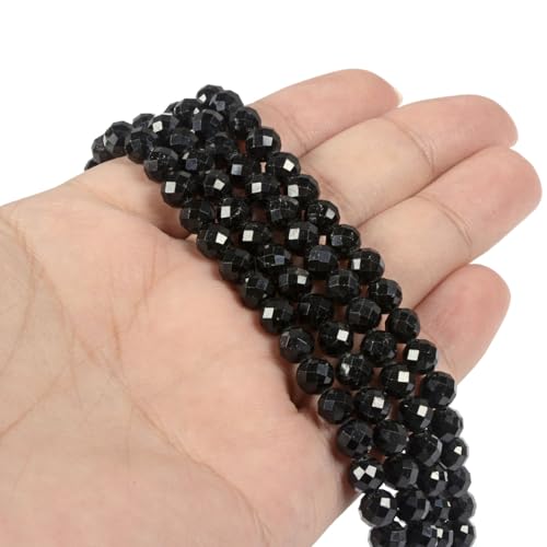 6mm Black Tourmaline Faceted Gemstone Round Loose Beads Strand 15.5-16" DIY Jewelry Making - color: Black Tourmaline