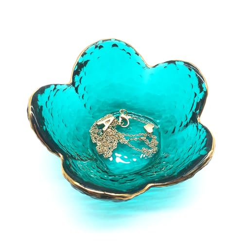Green Flower Ring Jewelry Tray, Small Glass Jewelry Dish for Women, Room Decor Trinket Tray for Earrings Necklaces, Wedding Engagement Ring Holder, Key Dish Jewelry Plate Bowl Gift - color: Green