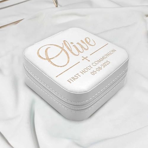 Personalized First Communion Gift for Girls – Custom Jewelry Box with Name & Date, Elegant Keepsake for First Holy Communion - color: Golden Cross