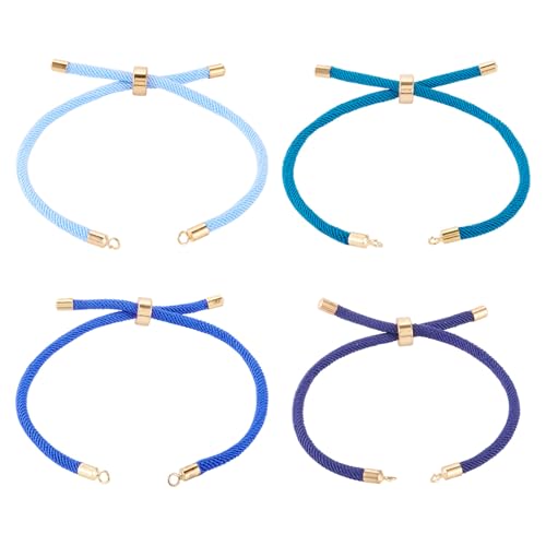 FASHEWELRY 4Pcs Polyester Braided Bracelets Cord Twisted Round Thread Adjustable Slider Bracelet Making Fit for Connector Charms DIY Friendship Bracelet Jewelry Making (Blue) - color: Blue, size: 9.45 inch