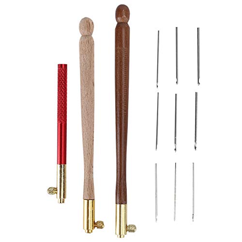 Tambour Hooks Kit, Embroidery Crochet Hooks with 9 Needles Wooden Handle French Tambour Hook Latch Beaded Needle for Sewing Embroidery Beading Sequins Knitting DIY Sewing Tool