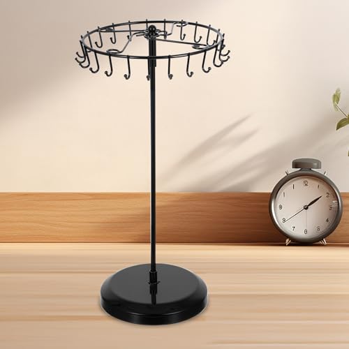 2 Pcs Rotating Necklace Holder Metal Necklace Stand Organizer for Bracelet Earring Keychain Ring Jewelry Display, 14.5 Inch with 23 Hooks (Black)