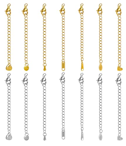 14 PCS Necklace Extenders for Women 7 Styles Durable Necklace Extension Set with Delicate Tags for Bracelet Anklet 2 Inch - color: All Style