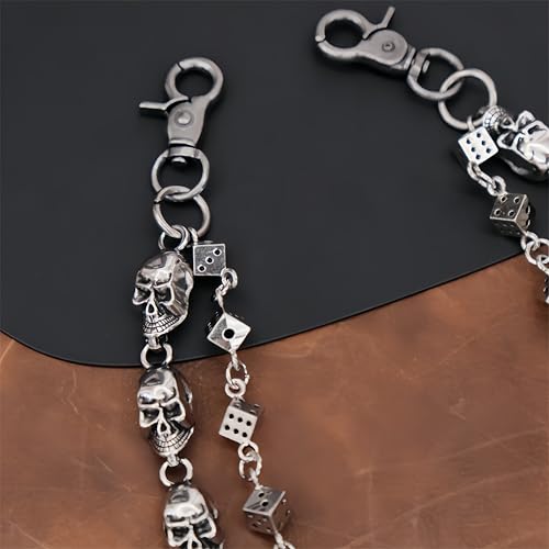 Layered Punk Pants Chain for Men Women, Gothic Hip Hop Jean Chain Wallet Chain Biker Trouser Chain, Goth Emo Fashion Keychain Accessories - color: 2L-Skulls Chain