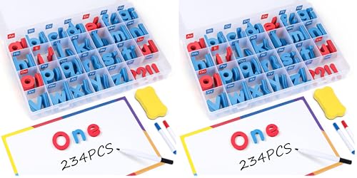 LOVESTOWN Magnetic Alphabet Letters Kit for Kids, Double Sided Magnetic Board with Storage Box, Educational Learning Toys for Preschool Classroom and Home, 234 Pieces (Pack of 2) - color: Blue, size: Medium (Pack of 2)