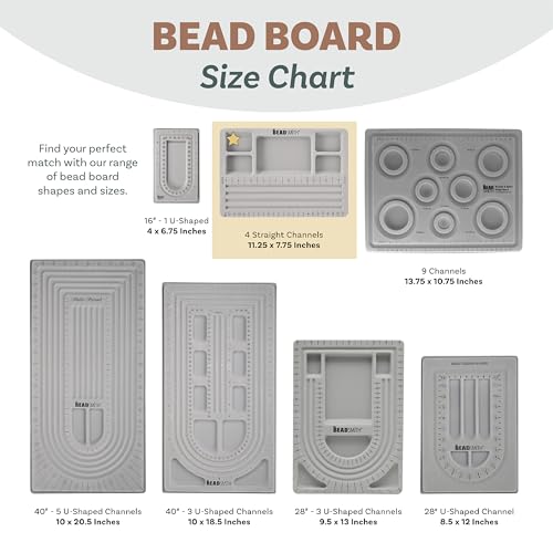 The Beadsmith Mini Bead Board - Grey Flocked, 4 Straight Channels, 5 Recessed Compartments, 7.75 x 11.25 inches, Design Boards for Creating Bracelets, Necklaces and Other Jewelry - size: 4 Straight Channel w/ Cover