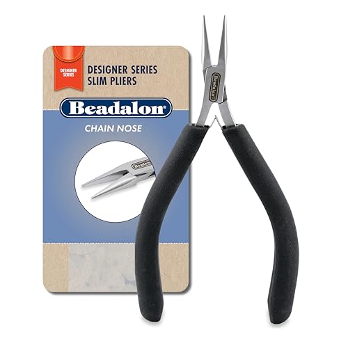 Beadalon Designer Series Slim Chain Nose Pliers, Black Vinyl-Free Grips, Stainless Steel, Box Joint, Double Leaf Springs, 5.75 in - color: Black, style: Chain Nose, Black
