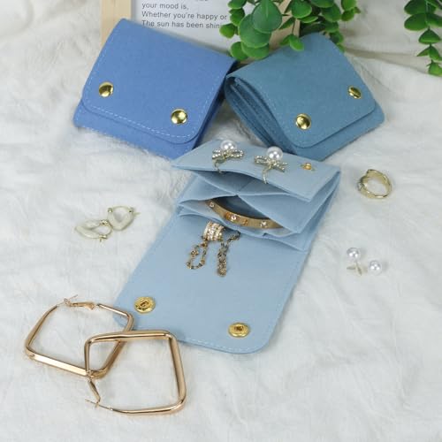 3pcs Small Jewelry Bags Butto Pouches Organizer Cases Gift Bags for Jewelry, 3"x3", Blue - color: Blue