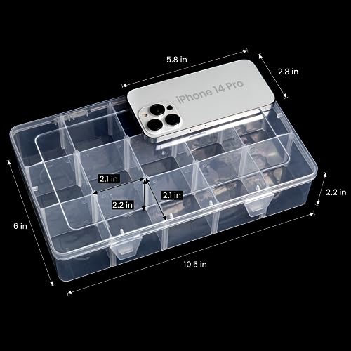 Gospire 2PCS 15 Large Grids Clear Plastic Jewelry Box Organizer Storage Container with Removable Dividers - color: Clear-15 Grids*2