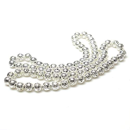 MJDCB Electroplate Silver Natural Volcanic Lava Stone Round Loose Stone Beads DIY for Jewelry Bracelet Making (8mm) - color: Electroplate Silver Lava, size: 8mm