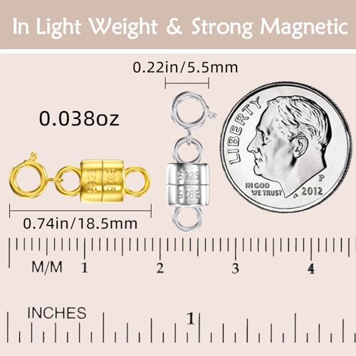 OHINGLT 925 Sterling Silver Magnetic Necklace Clasps and Closures,Gold and Silver Magnetic Clasp Converter for Jewelry Making Supplies,Chain Extender Connector for Small Necklace Bracelet - color: 4Pcs Gold & Silver