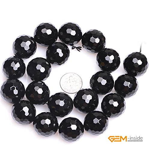 GEM-Inside Facted Black Agate Gemstone Loose Beads Round 20mm Crystal Energy Stone Power for Jewelry Making 15 Inches - color: Black Agate, size: 20mm