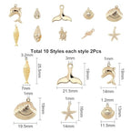 SUNNYCLUE 1 Box 10 Styles Real 18K Gold Plated Ocean Theme Charms Sea Animal Charms Shell Starfish Dolphin Fish Tortoise Dangles Bulk for DIY Earring Necklace Bracelet Jewelry Making - color: 18k Gold Plated 20pcs Charms