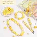 35 Pcs Chunky Bubblegum Beads 20mm Focal Pen Large Rhinestone Pearl Bead with Rhinestone Large Hole European Spacer Bead for DIY Beadable Pen Jewelry Making Keychain Craft Making(Yellow) - color: Yellow
