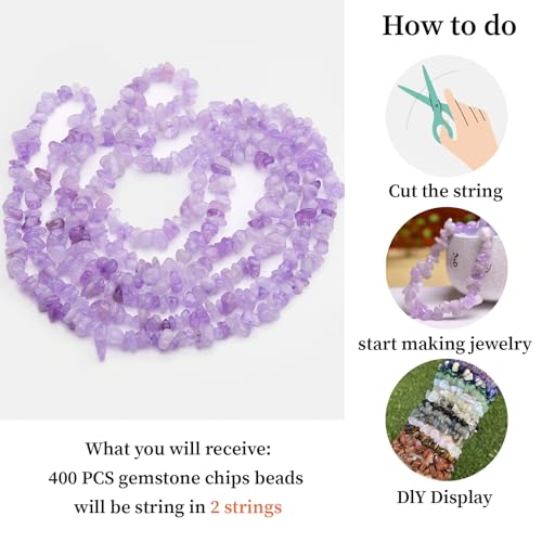 400pcs Natural Chip Stone Beads for Jewelry Making Lavender Amethyst 5-8mm Irregular Gemstones Healing Crystal Loose Rocks Bead Hole Drilled for Ring Earrings Necklace Bracelet Making DIY Art Crafts - color: Lavender Amethyst (2 Strands-62")