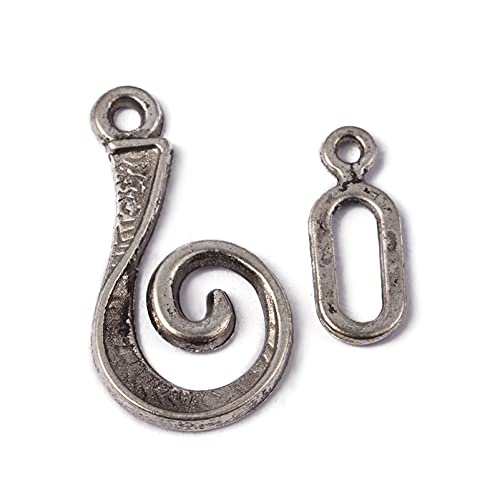 Craftdady 20 Sets Spiral Hook Vortex and Toggle Clasps - Antique Silver Vintage Buckle Closure End Clasps for Leather Bracelet and Necklace Jewelry Making - color: Antique Bronze, 16.5-26x13mm