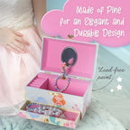The Memory Building Co Mermaid Musical Jewelry Box Plays Classic Melody, Storage Organizer Music Box for Kids Ages 6-12, MDF Wood w/ 2 Fabric Lined Ring Bracelet Necklace Treasure Compartments - style: Mermaid