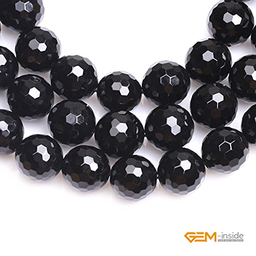 GEM-Inside Facted Black Agate Gemstone Loose Beads Round 20mm Crystal Energy Stone Power for Jewelry Making 15 Inches - color: Black Agate, size: 20mm