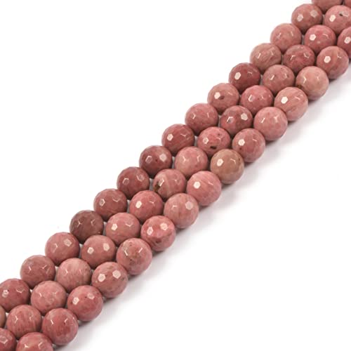 Natural Rhodonite 8mm Gemstone Faceted Round Loose Strand Beads for DIY Necklace Bracelet Jewelry Making 15 Inch - color: Rhodonite