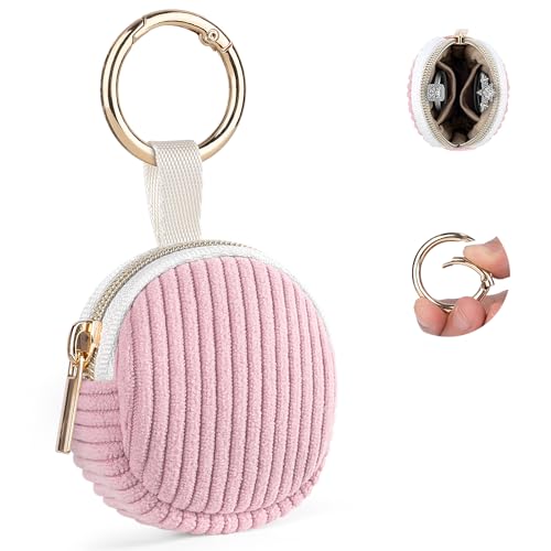 Ring Holder Keychain, Corduroy Jewelry Holder Storage with Ring Buckle, Portable Mini Travel Jewelry Keeper Case for Earrings, Rings, Necklaces (Pink) - color: Pink