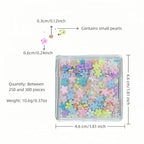 250-300 Pieces 3D Nail Art Flowers Flat Back Charms, Mixed Colors, 0.12-0.24 Inch Mix Color Petals with Gold Beads & White Pearls, DIY Nail Gems Rhinestones (Colorful Five Petals)