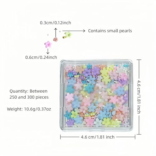 250-300 Pieces 3D Nail Art Flowers Flat Back Charms, Mixed Colors, 0.12-0.24 Inch Mix Color Petals with Gold Beads & White Pearls, DIY Nail Gems Rhinestones (Colorful Five Petals)
