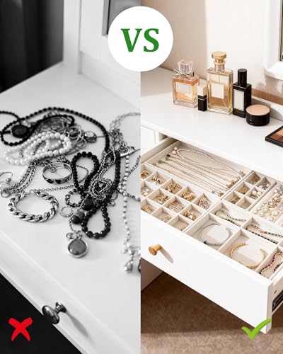 Stackable Jewelry Organizer Trays with Removable Dividers, 4-Tray Beige Jewelry Drawer Organizer Set for Earrings, Necklaces, Rings & Bracelets Gift for Her - size: 4 Layers