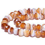 7.5×10mm 50pcs Brown White Facted Lampwork Glass Beads for Jewelry Making, Flat Round Handmade Murano Beads for Bracelets, Crafts, Friendship Bracelet Kit, Rosary Making - color: Brown White