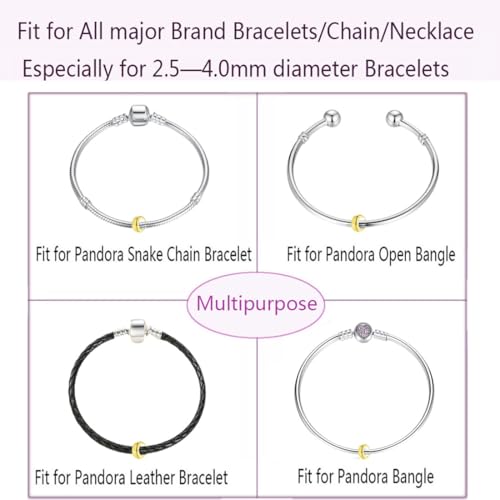 Clip Stopper Charms Sterling Silver Rondelle Spacer Bead for Bracelets (Silver) - color: Golden