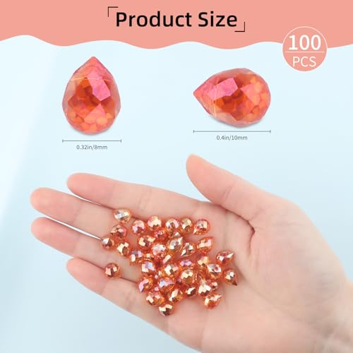 100Pcs Champagne Gold Crystal Glass Beads, 8x10mm Faceted Teardrop Shiny Bulk Beads for Jewelry Making, DIY Crafts - color: Champagne Gold