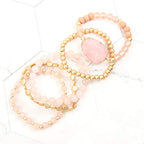 RIAH FASHION Bohemian Acrylic Druzy Multi-Layer Bead Statement Bracelet - Versatile Faux Stone Pendant Stretch Strand Stackable Cuff Bangle Set Sparkly Crystal - color: Acrylic Druzy & Natural Stone Bead Pink Rose Quartz