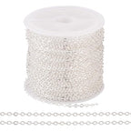 Cheriswelry 32.81Feet/10m Silver Necklace Chain Flat Oval Cross Curb Chain Brass Coated Iron Cable Chain with Spool 2.5x2x0.3mm for DIY Crafts Bracelet Choker Jewelry Making - color: Silver