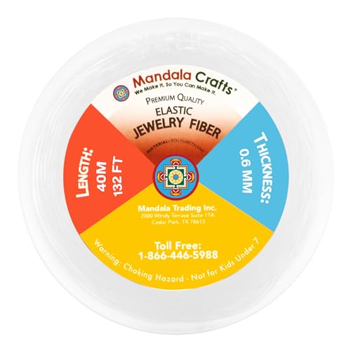 Mandala Crafts Very Strong 0.6mm Elastic String for Jewelry Making - 132 FT Heavy Duty Round Stretchy Clear String Jewelry Fiber Elastic Cord Spool for Decorative Threading Applications - size: 0.6mm 40M 132 Feet