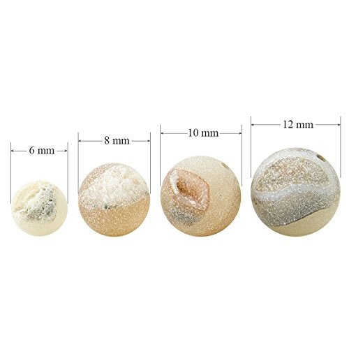 RUBYCA Round Dyed Electroplated Druzy Agate Quartz Crystal Gemstone Beads (1 Strand, Nude, 6mm) - color: Nude Color, size: 6mm
