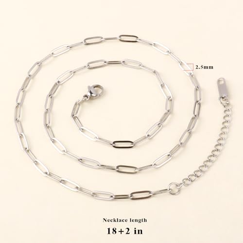 10PCS Paperclip Chains Necklace Bulk 2.5MM 18 Inches Stainless Steel Finished Paperclip Link Chain Bulk forJewelry Making - color: stainless steel, size: 2.5MM * 18 Inches