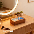 Travel Jewelry Case Small Wood Jewelry Organizer Jewelry Box for Women (Nut-Brown Print F) - color: Nut-Brown Print F