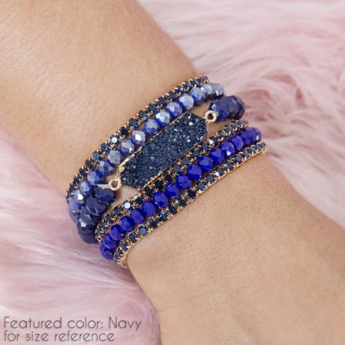 RIAH FASHION Bohemian Acrylic Druzy Multi-Layer Bead Statement Bracelet - Versatile Faux Stone Pendant Stretch Strand Stackable Cuff Bangle Set Sparkly Crystal - color: Druzy Bar Sparkly Mix Set - Pink