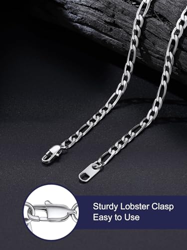 Bandmax Stainless Steel Figaro Chain Necklaces for Men Women, Silver/Gold/Black 4MM/6MM/9MM Flat Italian Style Figaro Link Chains Length 14"-30", Gift Packed - color: 01 4MM-Silver, size: 20 Inch