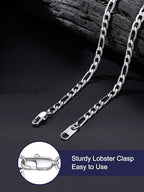 Bandmax Stainless Steel Figaro Chain Necklaces for Men Women, Silver/Gold/Black 4MM/6MM/9MM Flat Italian Style Figaro Link Chains Length 14"-30", Gift Packed - color: 01 4MM-Silver, size: 22 Inch