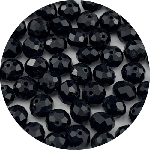 60pcs 10mm Crystal Glass Beads Faceted Rondelle Glass Spacer Beads for Bracelets Necklace Pendants Earrings Key Chains Jewelry Making(Black) - color: Black, size: 10mm