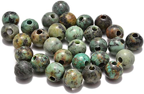 AD Beads Natural Gemstone 10mm Round Loose Beads Big Hole 2mm Sized 30pcs (African Turquoise) - color: African Turquoise