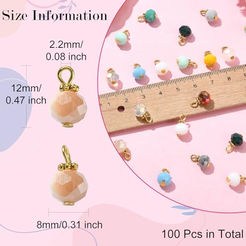 Ipotkitt 100 Pcs Electroplate Glass Rondelle Charms Imitation Jade Crystal Ball Bead Charms Faceted Round Bead Charms for DIY Craft Jewelry Making - color: 100pcs-Rondelle Charms-12x8mm