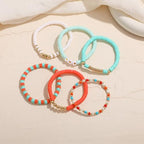 RISHEGAE Heishi Beaded Stretch Bracelets for Women Stackable Polymer Clay Beads Bracelets Friendship Boho Summer Beach Bracelet Jewelry Set - color: D-A orange 6pcs