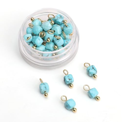 Beadia Natural Faceted Cube Stone Charms 4mm 30pcs with Untarnish Metal Accessories Loose Square Beads for DIY Jewelry Making - color: Blue Turquoise